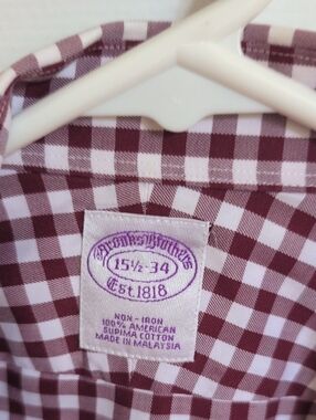 Brooks Brothers Men's Burgundy and White Gingham Button-Down Shirt